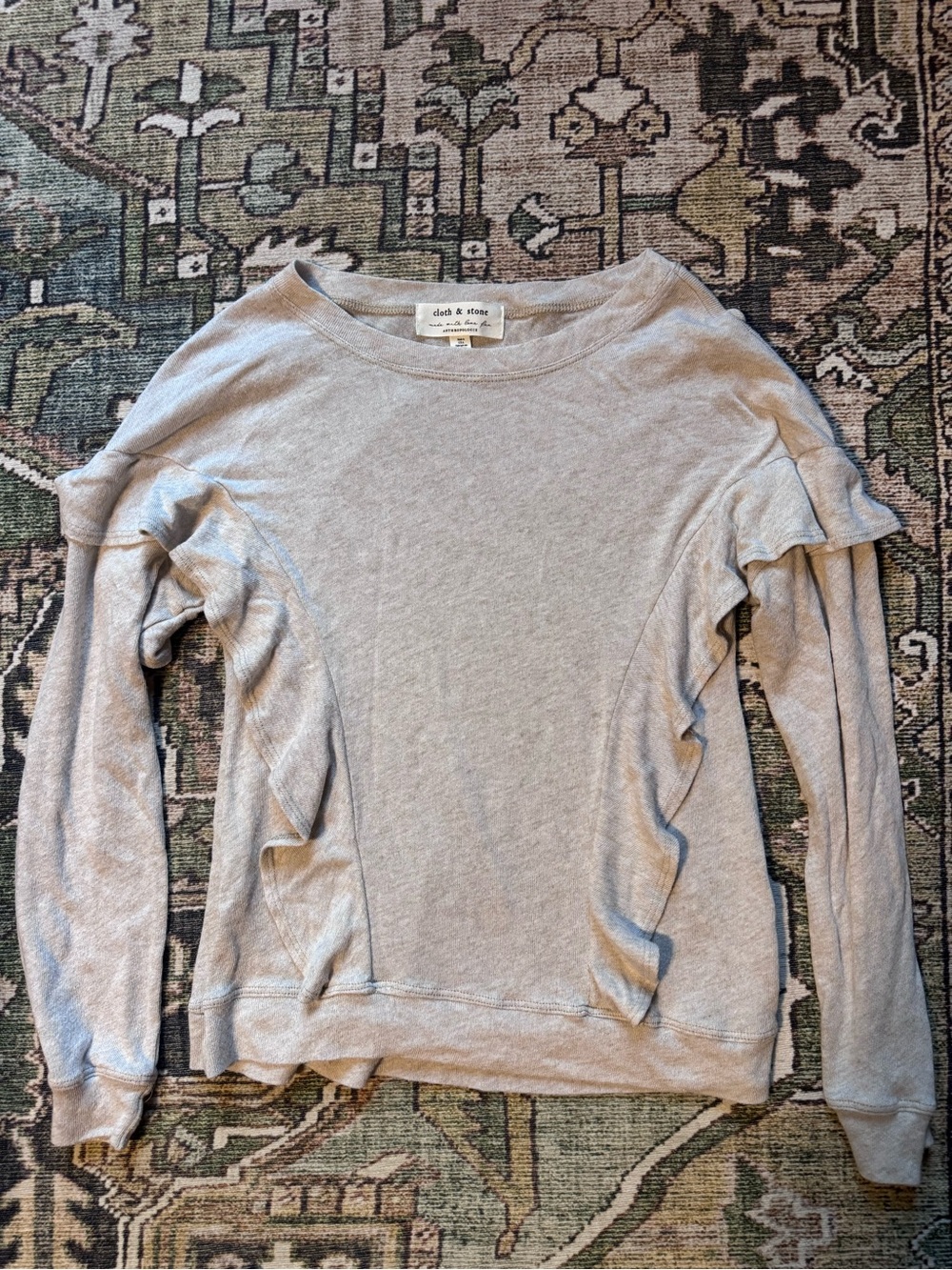 Cloth & Stone for Anthropologie Light Gray Ruffle Sweater Size XS